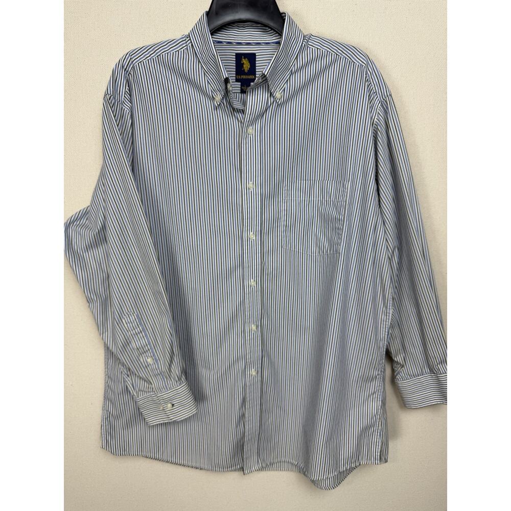 U.S. Polo Assn. Men's Button Down Shirt Sz L 16/16.5 32/33 Striped Preppy